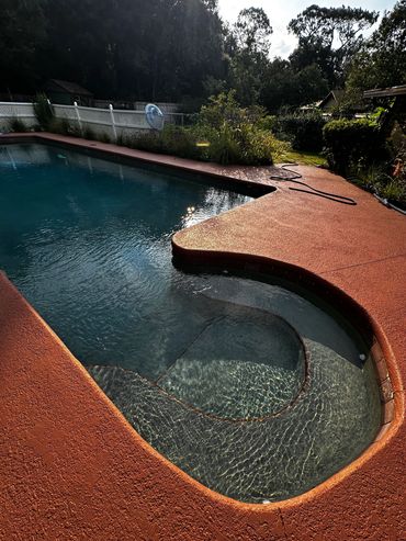Clear blue pool water after green pool restoration, Crystal River, FL
