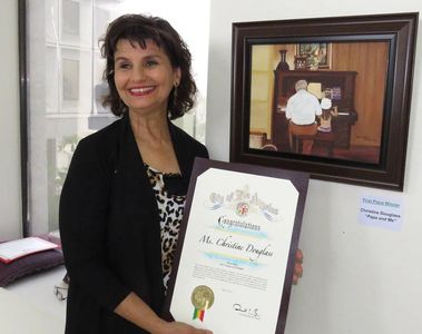 This painting "Papa and Me" won first place in the 2017 City of Los Angeles Senior Art Exhibit.