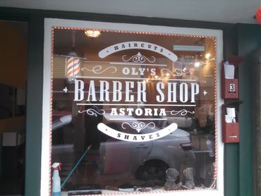 Oly's Barbershop Window Sign, Astoria, OR