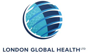 Logo of London Global Health Ltd with a blue globe design.