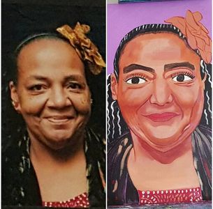 Photograph of my friend and on the right side is the painting of the Photograph