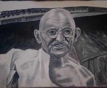 I wanted to paint Gandhi and so I found a black-and-white picture of him and I painted a portrait.