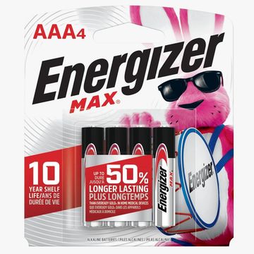 Energizer Max AAA batteries with 10-year shelf life and 50% longer lasting power.