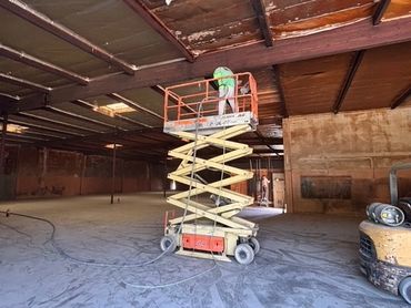 commercial warehouse wood beams sandblasting