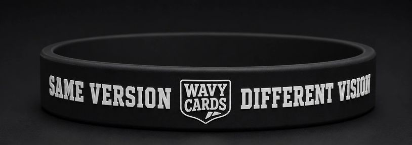 Black wristband with the phrase 'Same Version Different Vision' and Wavy Cards logo.