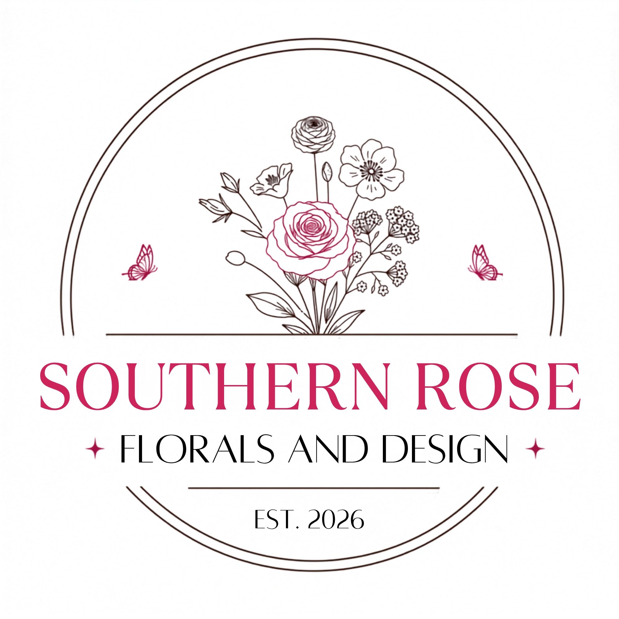 Logo for Southern Rose Florals and Design with floral illustration.