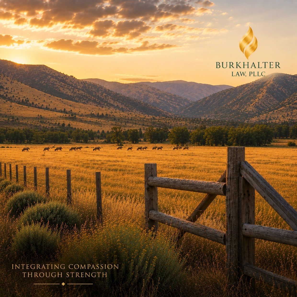 Golden Methow Valley landscape with grazing elk, symbolizing stability, support, and security.