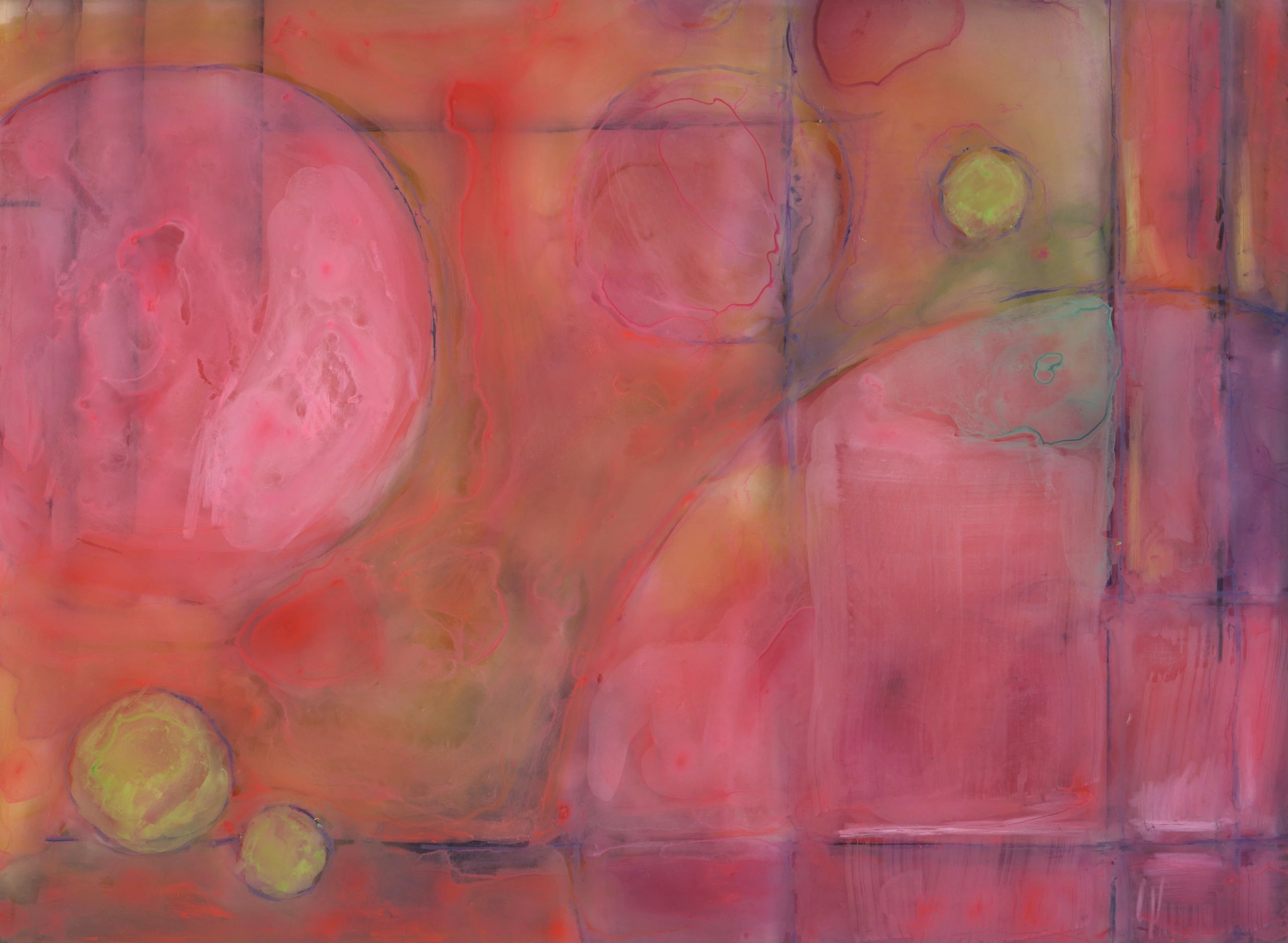 Magenta Moons (SOLD) Watercolor pastel on Plexigalss