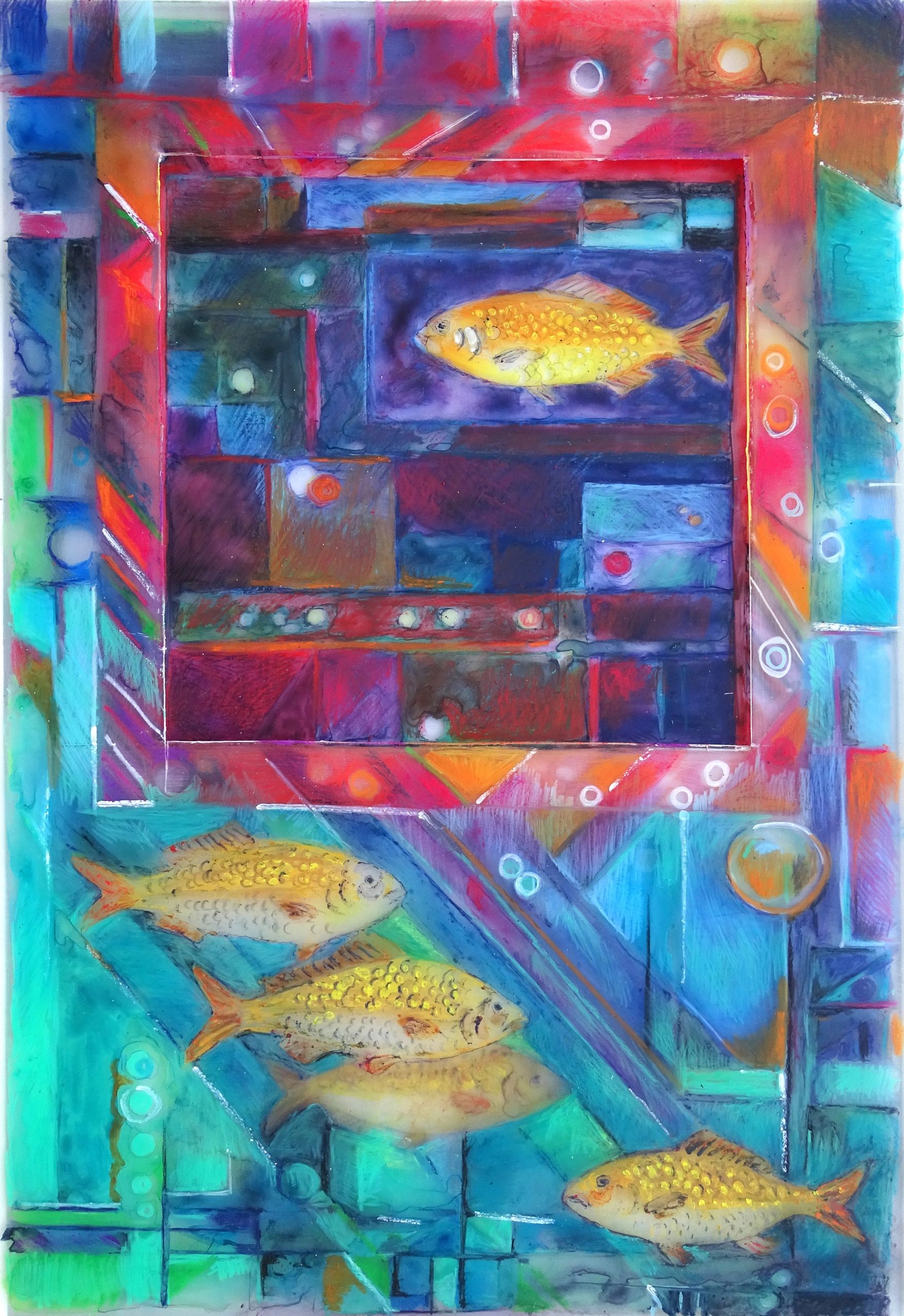 Goldfish, Watecolor Pastel on Plexiglass(SOLD)