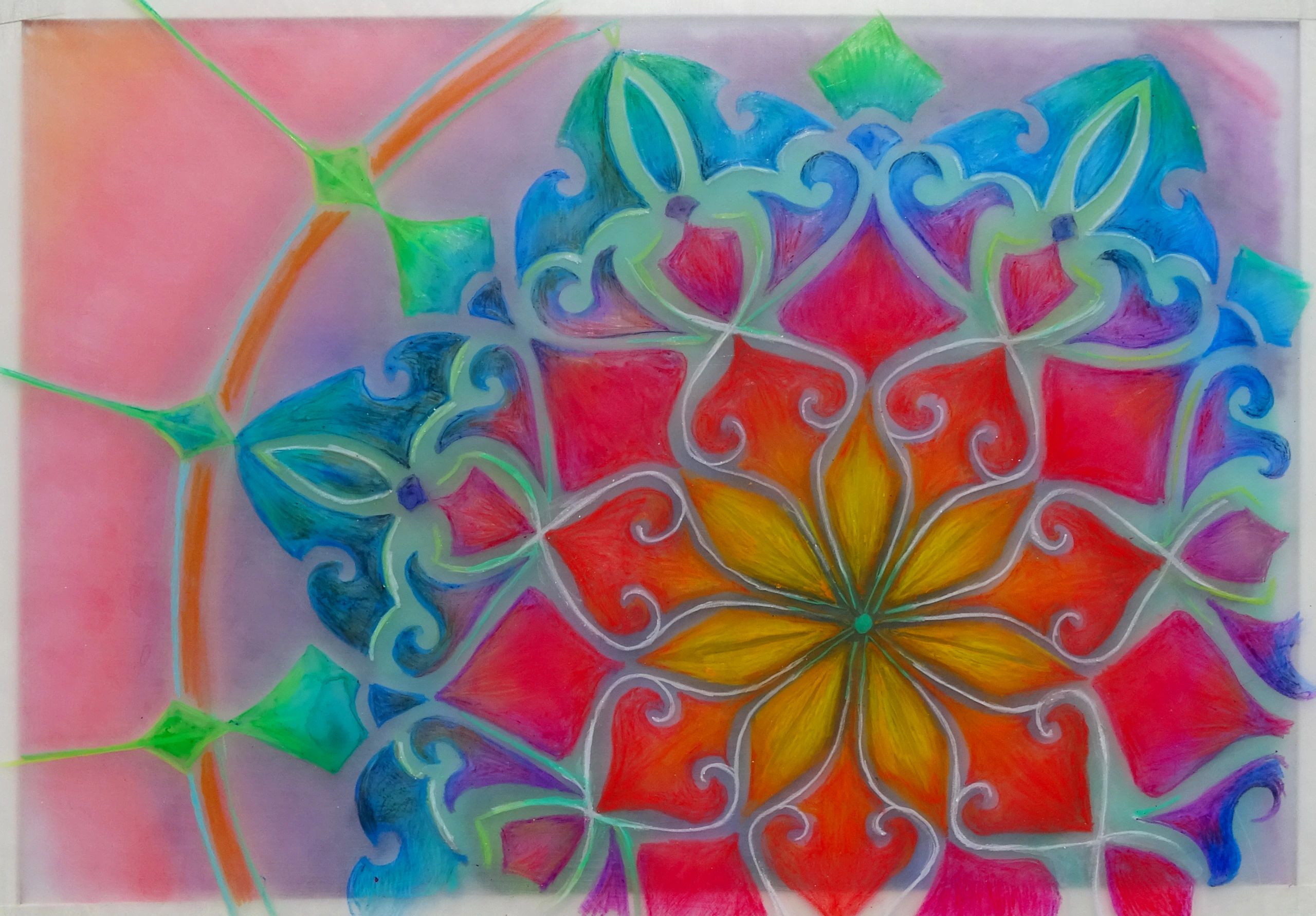Six Petal Design Watercolor Pastel on Plexiglass