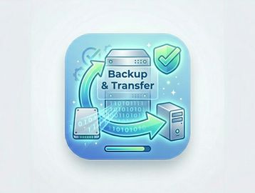 Icon illustrating data backup and transfer between devices.