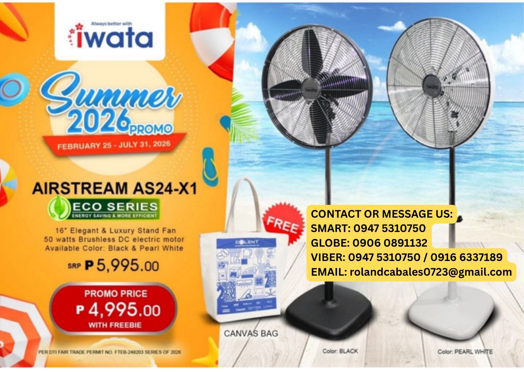 Iwata Airstream AS24-X1 fan summer promo with free canvas bag.