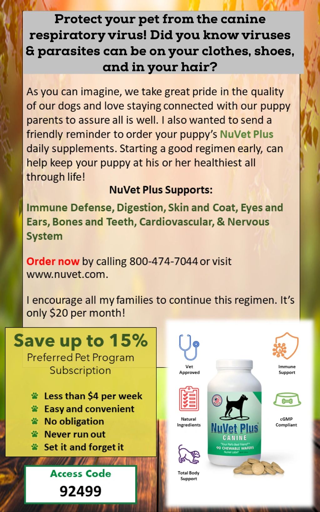 NuVet Plus canine wafers wellness dog puppy health immune system all natural NuVet protect virus