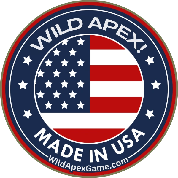 A sticker of the american flag with the words " wild apex made in usa ".
