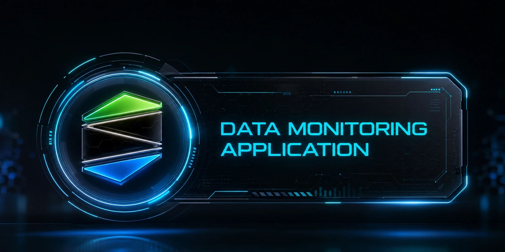 Futuristic data monitoring application interface with glowing elements.