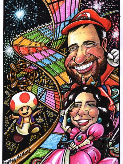 Mario Cart theme caricature.