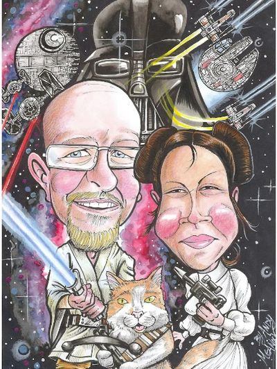 The caricature of a man and a woman - Starwars theme.