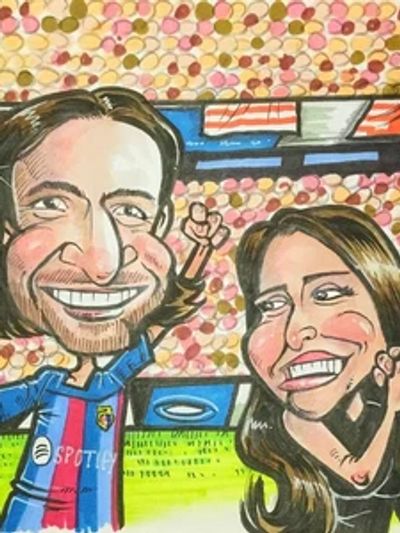 A caricature of two people.