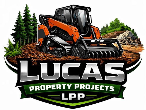 Logo of Lucas Property Projects featuring a bulldozer and forestry elements.