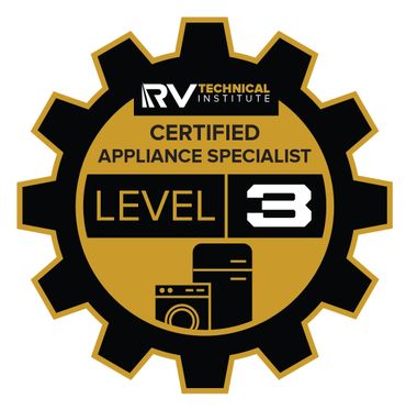 Certified Appliance Specialist Level 3 badge from RV Technical Institute.