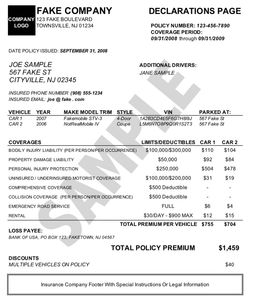 declarations page