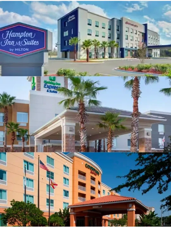 Images of the outside of 3 Florida Hotels: Holiday Inn, Hampton Inn and Courtyard Marriott