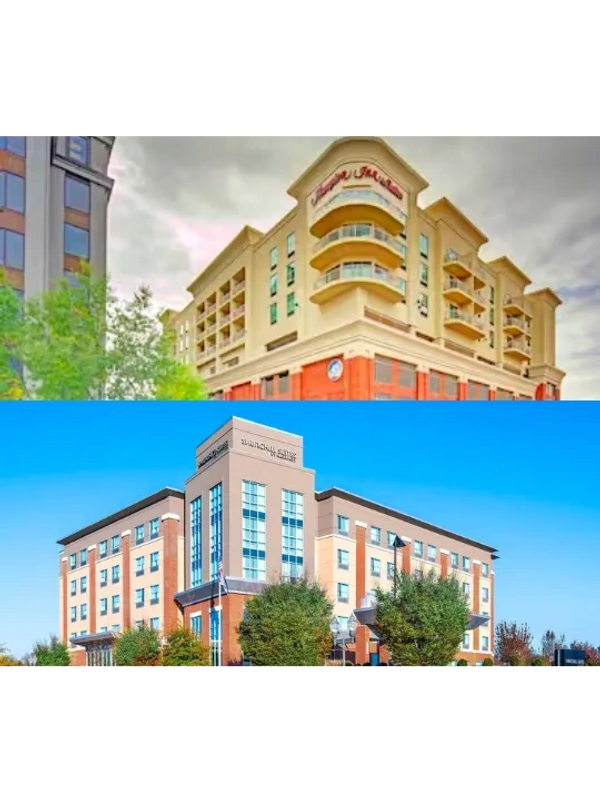 Images of the outside of 2 Virginia Hotels: Hampton Inn and SpringHill Suites