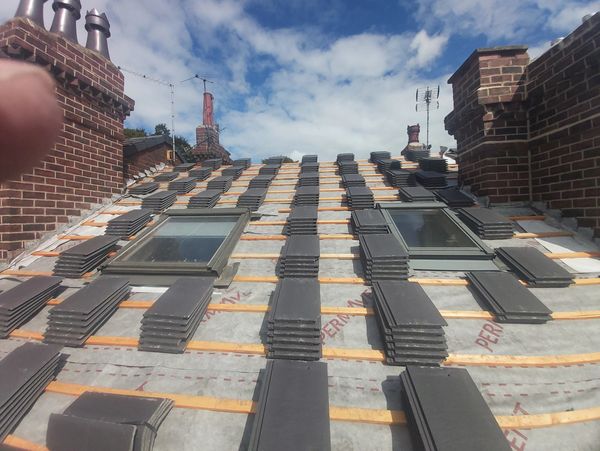 Tiles placed in sections before roof install