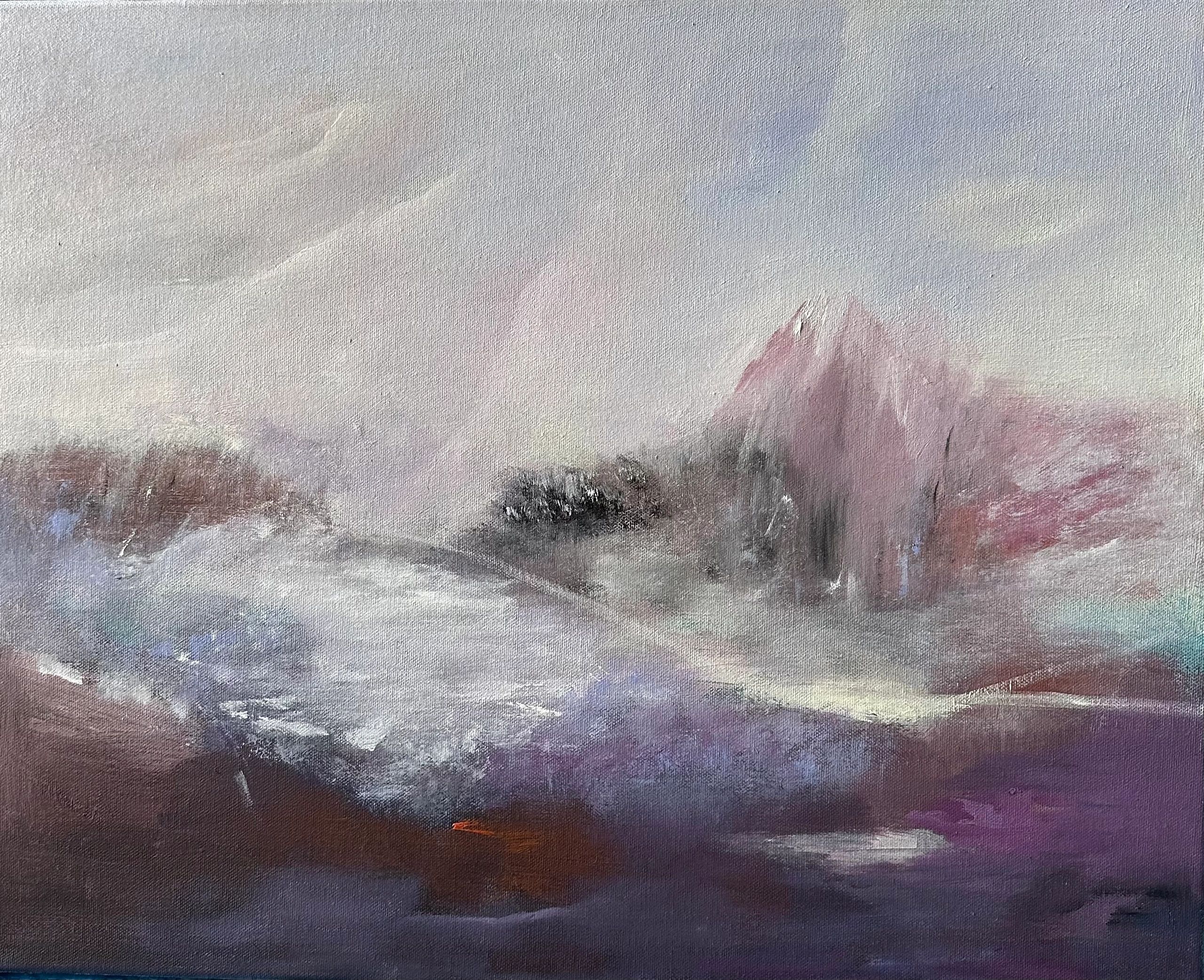 Abstract landscape with soft pastel hues and brushstrokes.