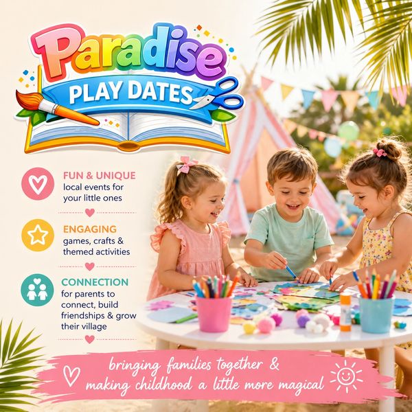 Children enjoying arts and crafts at Paradise Play Dates event.