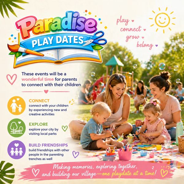 Parents and children enjoying creative playdates in a park setting.