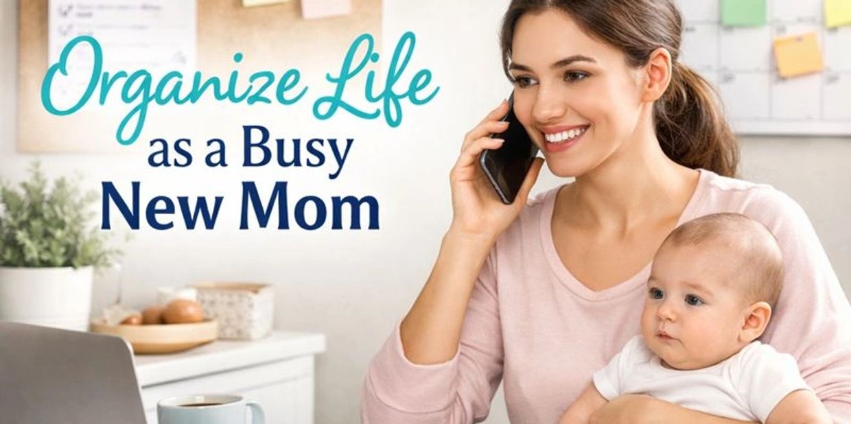 Busy new mom organizing life with daily planners, meal planning, self-care, and home organization.
