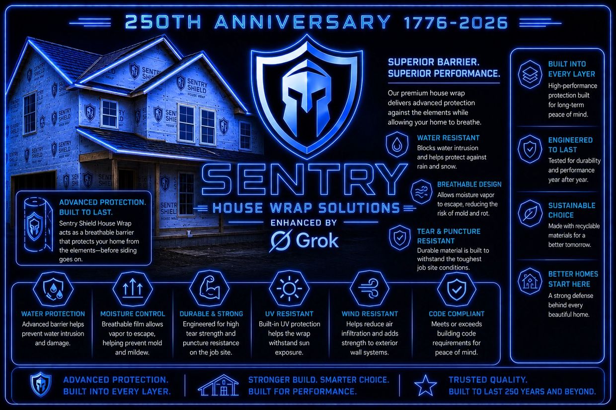 Sentry Shield House Wrap offers advanced, durable protection for homes against water, mold, and weather damage.