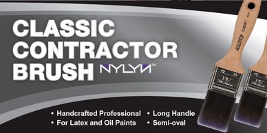 Classic contractor paint brushes with long handles and semi-oval Nylyn™ bristles