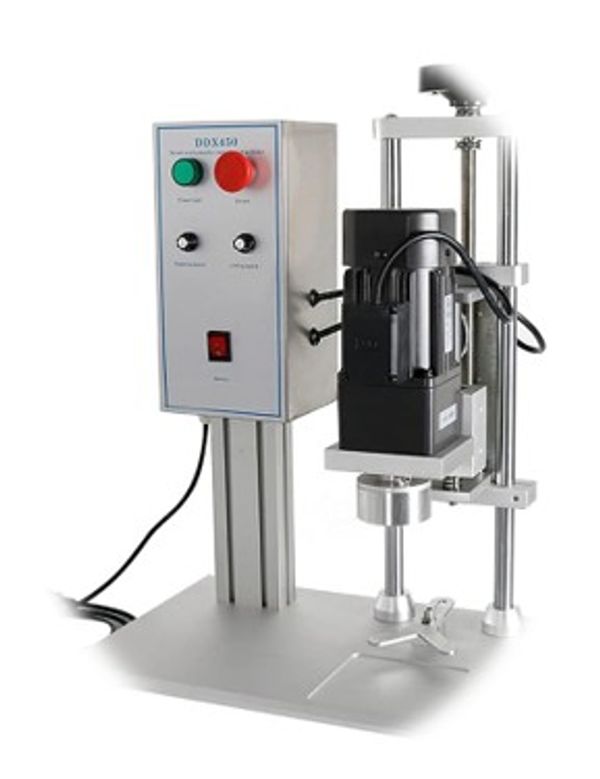 A laboratory device with control panel and motorized vertical stand.