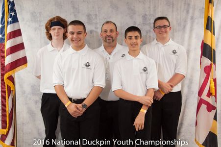 Group photo of five young participants at the 2016 National Duckpin Youth Championships.
