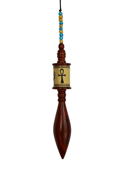 Alchemic Pendulum made of premium wood with an Egyptian design that has the powerful symbol of the Cross of Ankh, cross of life and eternity.