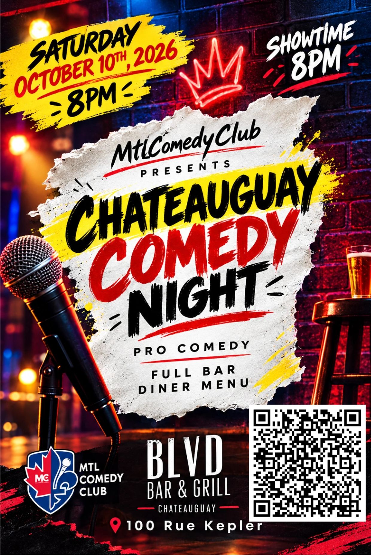 CHATEAUGUAY COMEDY NIGHT ON SATURDAY OCTOBER 1OTH, 2026.
