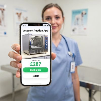 Interactive real-time app for self-managed used veterinary equipment auctions.