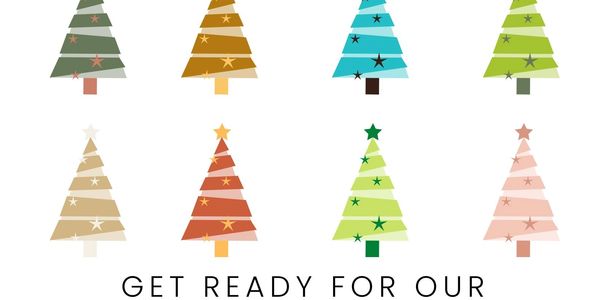 Colorful stylized Christmas trees with stars and 'Get Ready For Our' text.