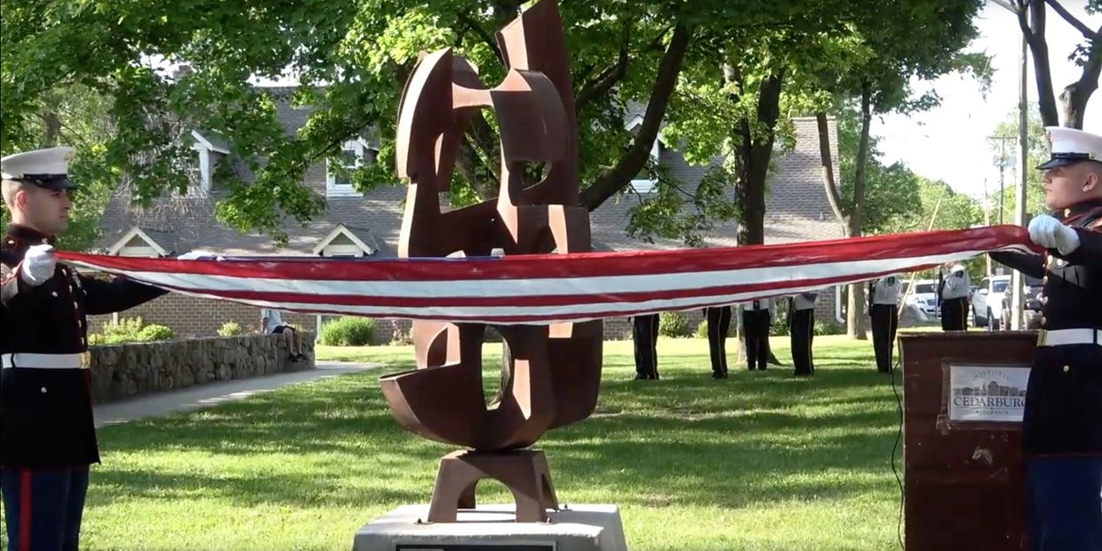 Cedarburg dedicates a sculpture by Paul Yank at Boy Scout Park, June 2022.