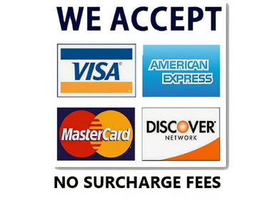 Credit cards accepted with no surcharge fees