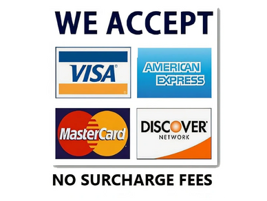 We accept these credit cards with no surcharge fees