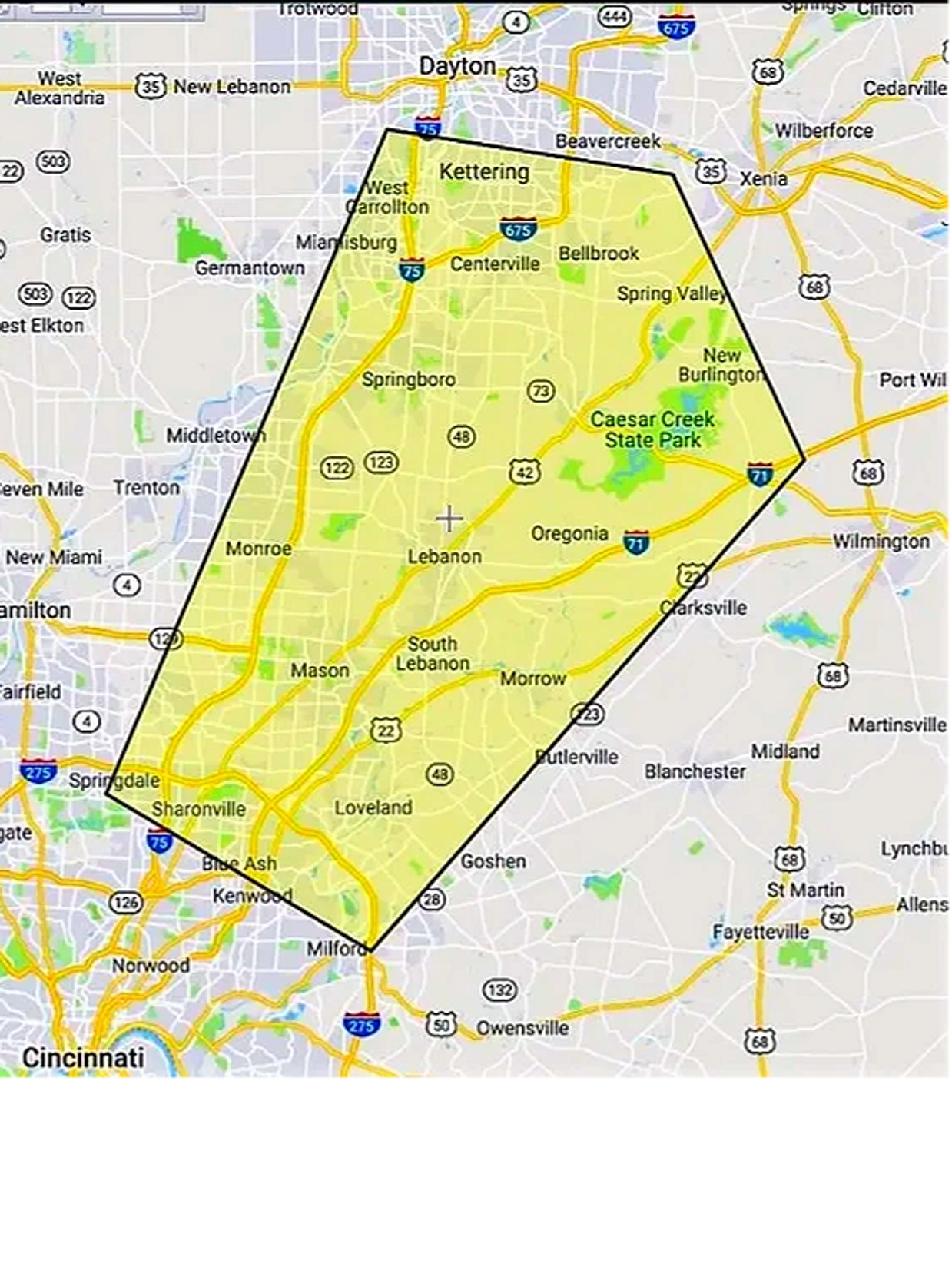 Map of service area in Southwest Ohio
