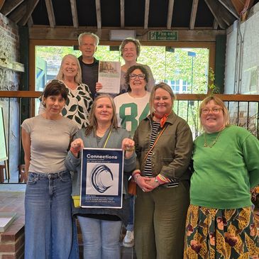 Our first Connections_at art exhibition space was in a grade 1 listed barn, 8 of the 9 exhibitors were able to be in the photo