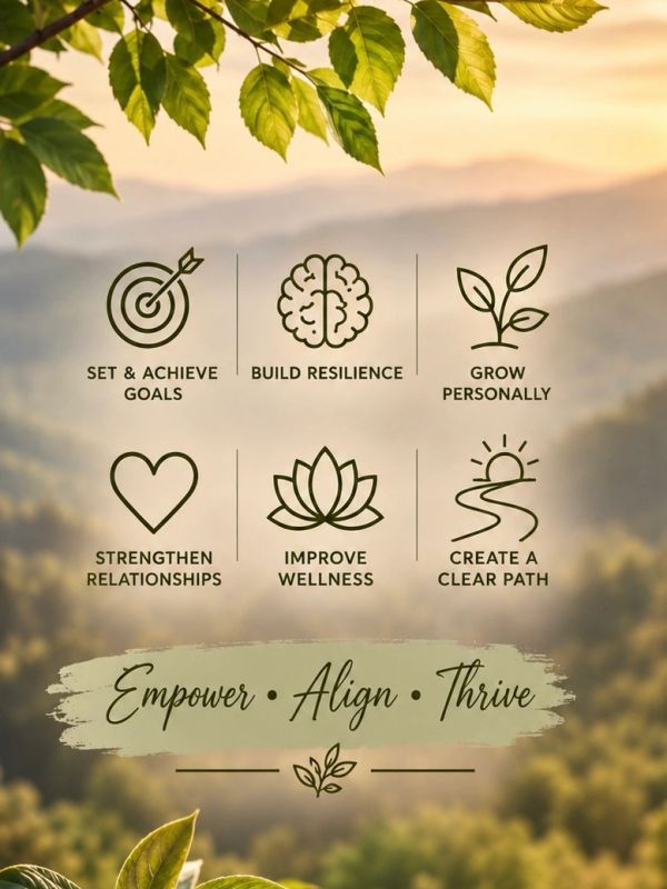 Icons illustrating goals for personal growth and wellness.