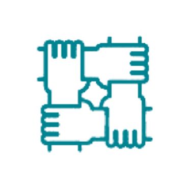 four interconnected hands