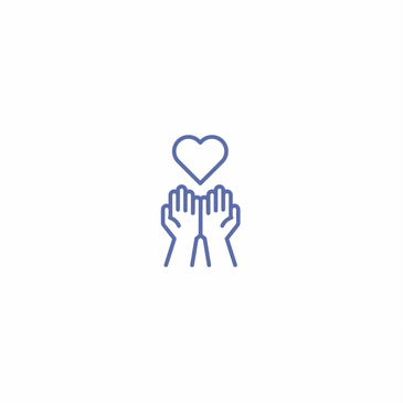 Two hands raised beneath a heart symbol, representing care and support.