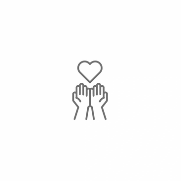 Two hands raised beneath a heart symbol, representing care and support.