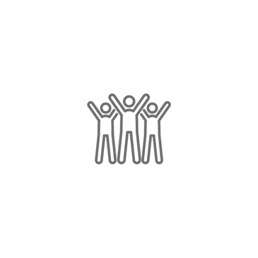 Three outlined figures with raised arms in celebration or unity.